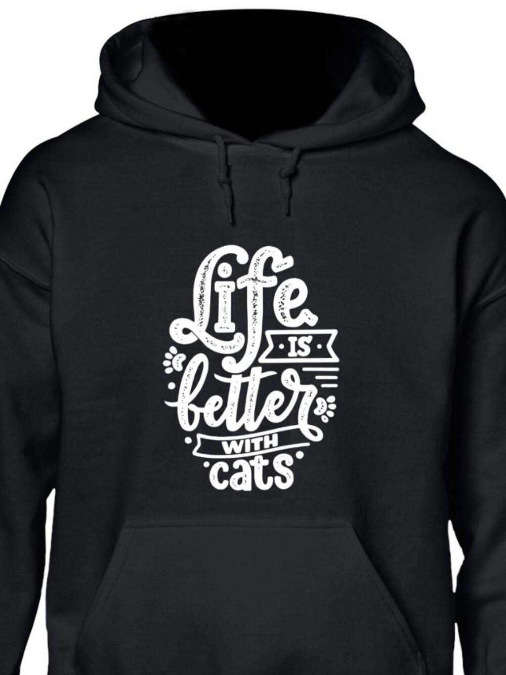 New Life Is Better With Cats Black Hoodie Fleece Sweatshirt
